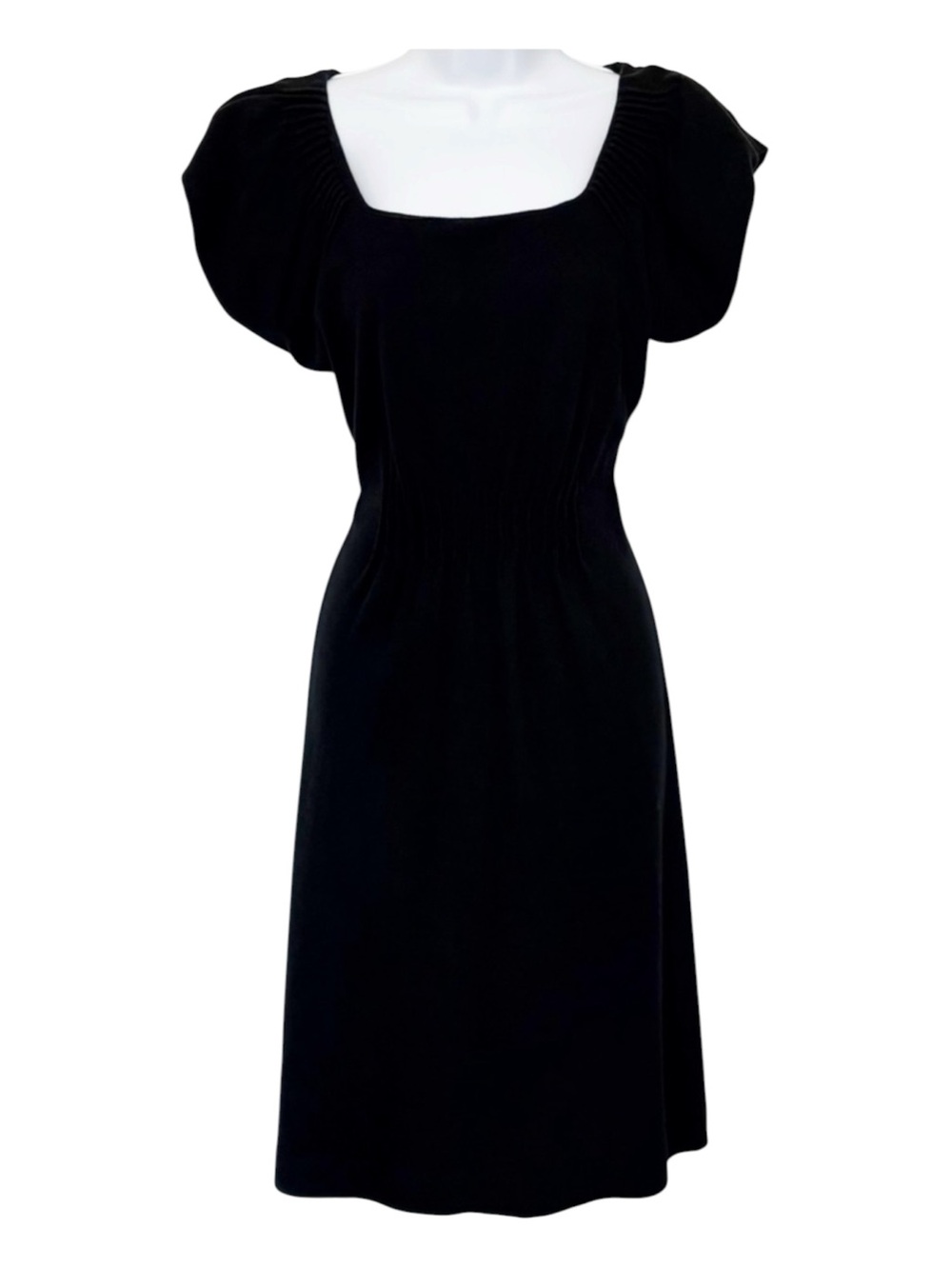 RED VALENTINO Black Fit Flare Dress Size 6 Square Neck Mini Puff Sleeve